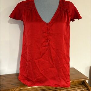 LUCKY BRAND Women's brick/rust/orange short sleeve v-neck Blouse size small